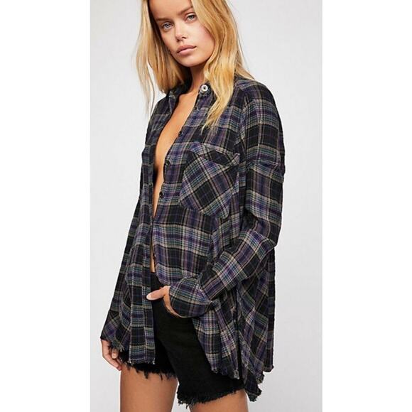 Free People Juniper Ridge Snap Side Plaid Buttondown Top XS - Picture 1 of 9